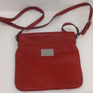 Ralph Lauren Red Coral Pebbled Leather Crossbody Handbag